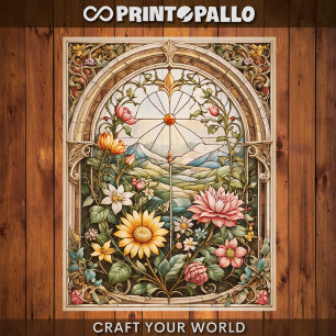 Decoupage - Uma janela de vitral com flores