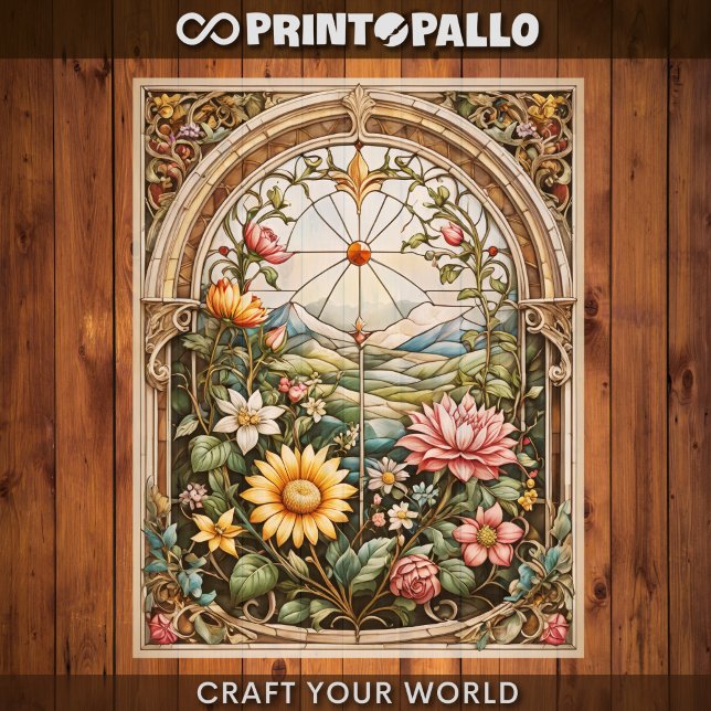 Decoupage - Uma janela de vitral com flores (Criador carregado)