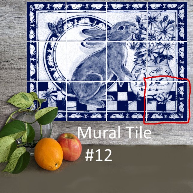 Dedham Blue White Rabbit Bunny Mural Azulejo nº 12 (Criador carregado)