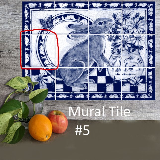 Dedham Blue White Rabbit Bunny Mural Azulejo nº 5 (Criador carregado)