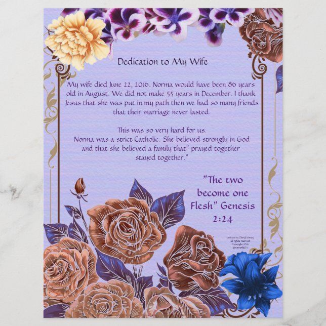 Dedicação à minha esposa Papel Personalizado (Frente)