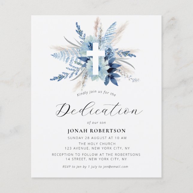 dedicação cruzada floral azul-pampas (Frente)