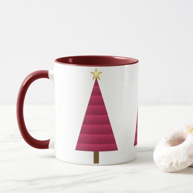 Deep Burgundy Damask Moderno Caneca de Natal (Com Donut)