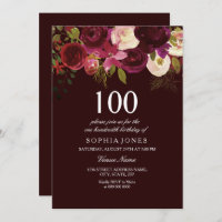 Deep Burgundy Flowers 100th Convite para Festas de
