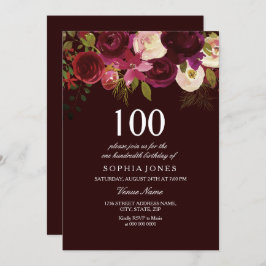Deep Burgundy Flowers 100th Convite para Festas de