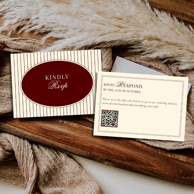 Deep Burgundy Ivory Stripes Oval Old Money RSVP (Criador carregado)