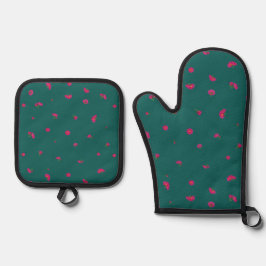 Deep Teal Japanese Deep Pink Cosmos Floral Pattern