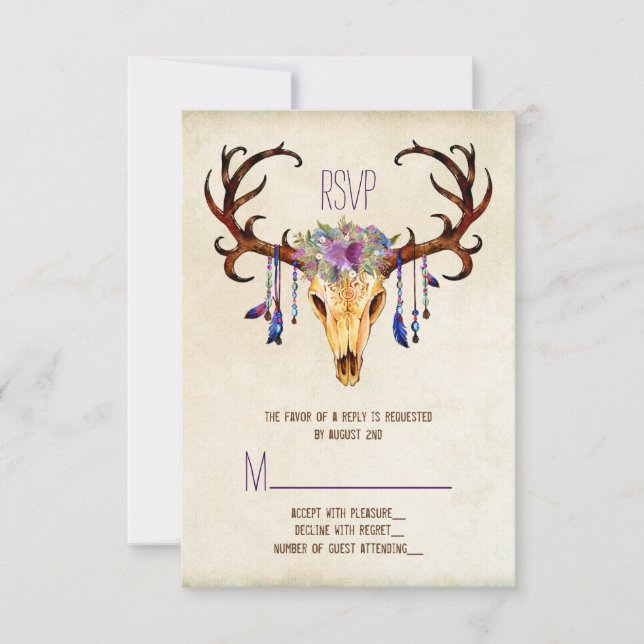 Deer Antler Rustic Country Weding RSVP (Frente)