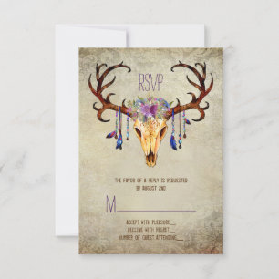 Deer Antler Skull Rustic Country Weding RSVP
