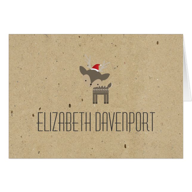 Deer Em Um Cartão De Nome Do Papai Noel (Frente horizontal)