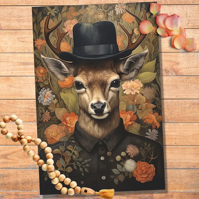 Deer in Suit, Chapéu com Flores 1 Papel Decoupage (Criador carregado)