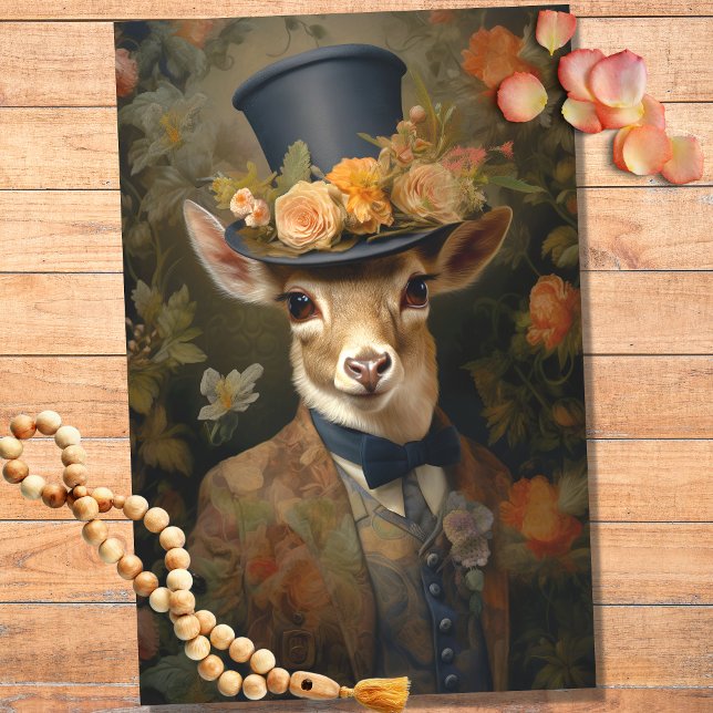 Deer in Suit, Chapéu com Flores 2 Papel Decoupage (Criador carregado)