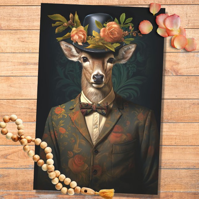 Deer in Suit, Chapéu com Flores 3 Papel Decoupage (Criador carregado)