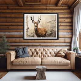Deer in Woods Impressionist Painting - Poster AI