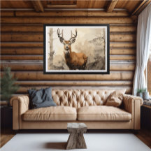 Deer in Woods Impressionist Painting - Poster AI