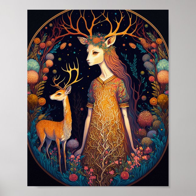 Deer Lady Fantasy Art Poster (Frente)