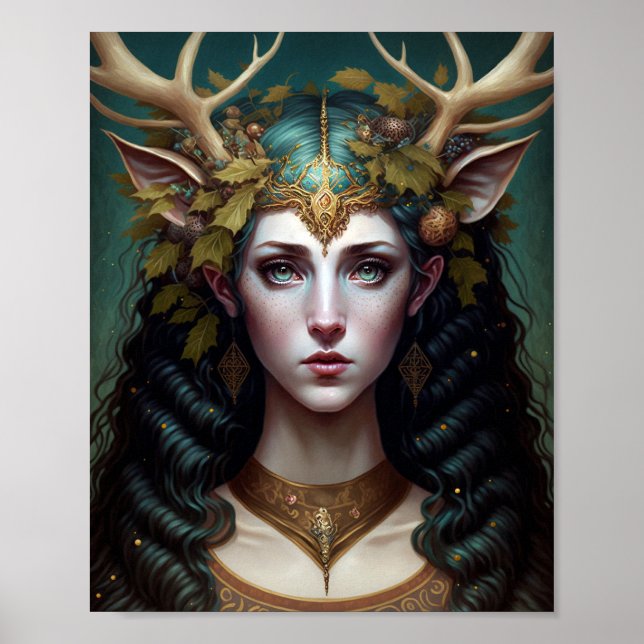 Deer Lady Fantasy Art Poster (Frente)