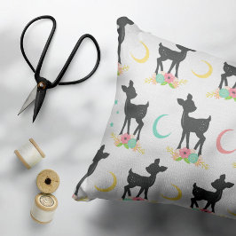 Deer Pattern, Baby Deer, Boho, Flores, Lua