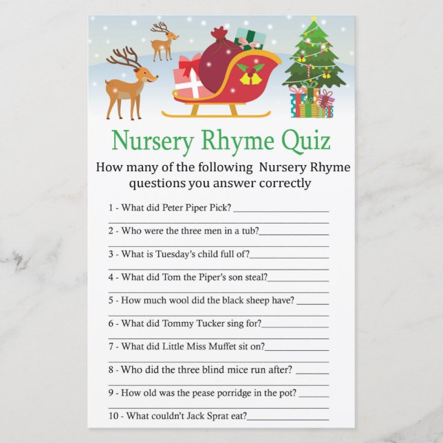 Deer sleigh com presentes Rhyme Quiz (Frente)