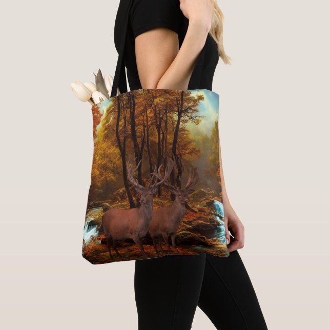 Deers By A Woodland Stream Tote Bag (Close Up)