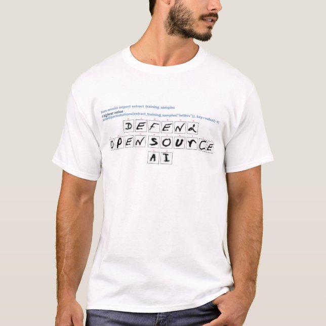 Defenda a camiseta de código aberto em letras perm (Frente)