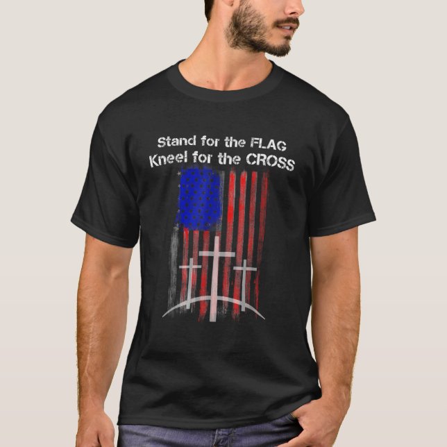 Defenda o Kneel FLAG para a camisa CROSS Ameri (Frente)