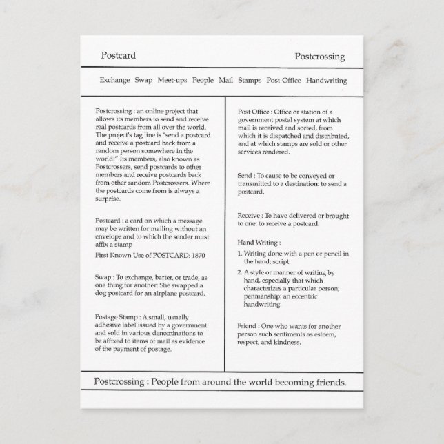 Definição de Cartão Postal, Dicionário (Frente)