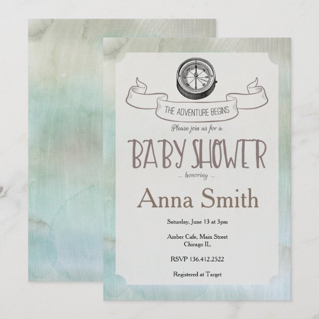 Deixar a Aventura Começar o convite para o Chá de  (Frente/Verso)