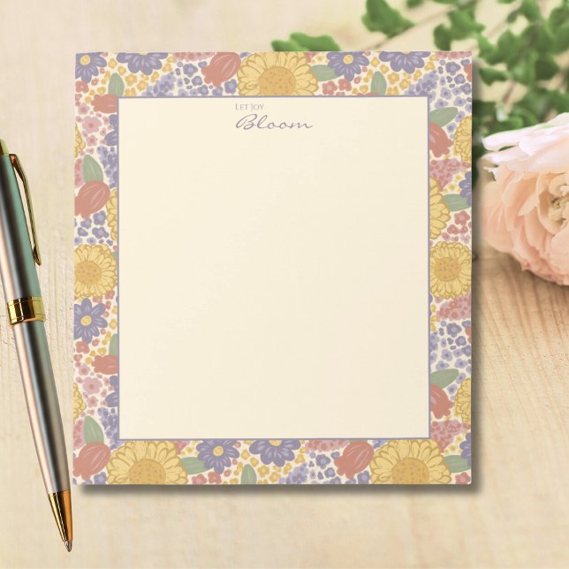 Deixe a Alegria Florescer – Bloco de Notas Floral  (Let Joy Bloom – Floral Notepad with Inspirational Message)
