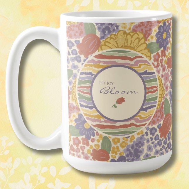Deixe a Alegria Florescer – Caneca de Café Floral  (Let Joy Bloom - Floral Coffee Mug with Cheerful Inspirational Design)