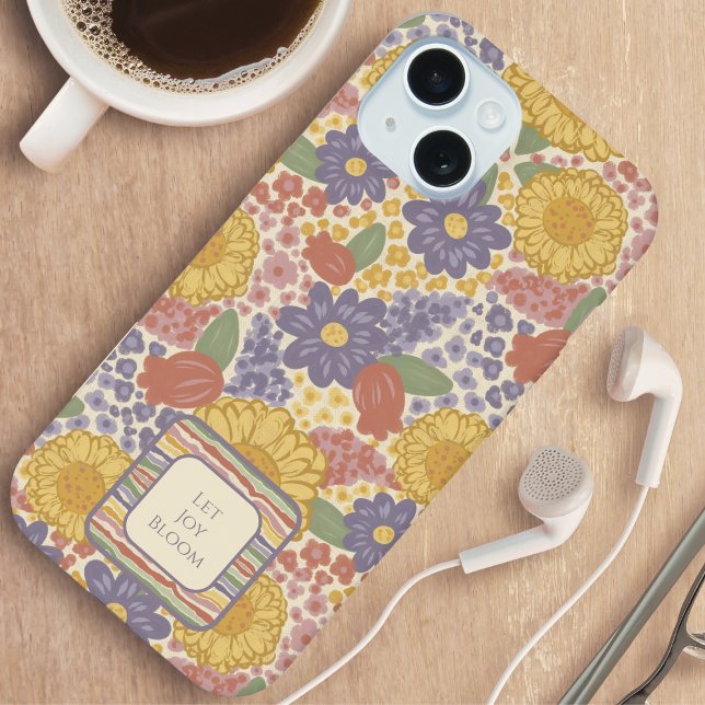 Deixe a Alegria Florescer – Estojo de Telefone Flo (Let Joy Bloom – Editable Floral Phone Case with Inspirational Quote)