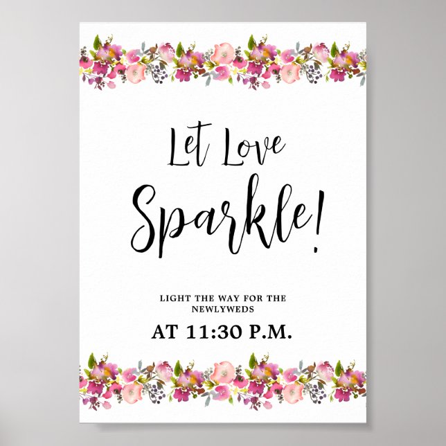 Deixe o amor do Sparkle Pink Sinal Floral Poster (Frente)