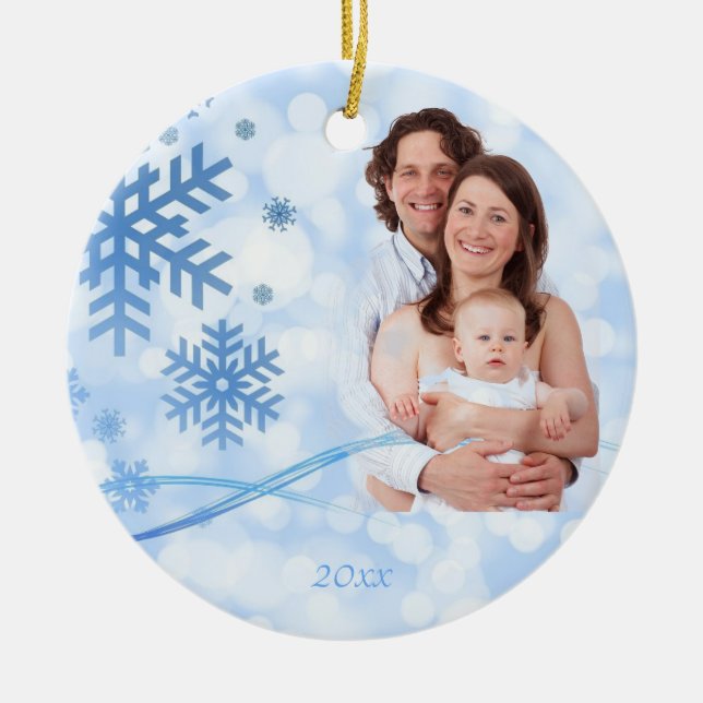 Deixe-o nevar Enfeites de natal azul (Frente)