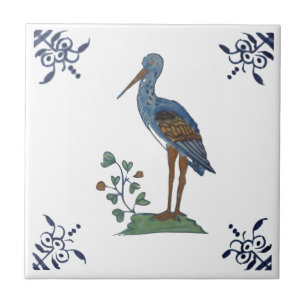 Delft Heron do século XVIII no Azulejo de cerâmica