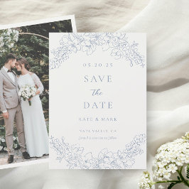 Delicado Cartão de Foto de Casamento Floral Azul S