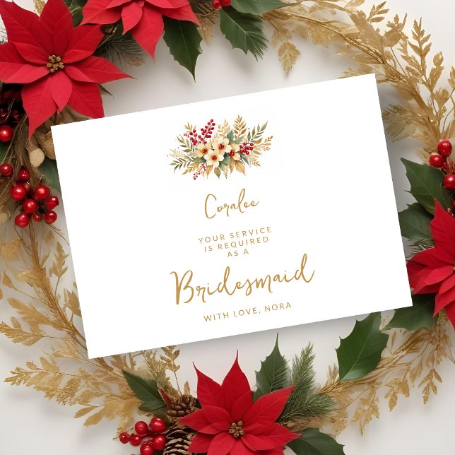 Delicado Glam Natal Floral Damas de Honra (Delicate Glam Christmas Floral Gold Bridesmaid
Delicate Glam Christmas Floral Bouquet Proposals Card)