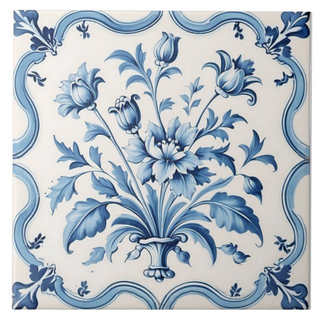 Delicar Azulejo cerâmico de estilo de vintage azul (Frente)