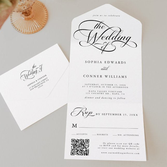 Delicar Casamento de Script Elegante Preto e Branc (Inside & Back)