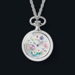 Delicar o Colar das Flores de Pastel 3D<br><div class="desc">Apresentando nosso Delicado Pastel Flowers 3D Watch Necklace, uma fusão encantadora de funcionalidade e elegância. Este colar único apresenta um pingente de relógio delicado adorado com flores delicadas e pastéis em um design 3D cativante. Feito com atenção minuciosa ao detalhe, o pingente de relógio serve tanto como acessório de na...</div>