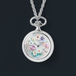 Delicar o Colar das Flores de Pastel 3D<br><div class="desc">Apresentando nosso Delicado Pastel Flowers 3D Watch Necklace, uma fusão encantadora de funcionalidade e elegância. Este colar único apresenta um pingente de relógio delicado adorado com flores delicadas e pastéis em um design 3D cativante. Feito com atenção minuciosa ao detalhe, o pingente de relógio serve tanto como acessório de na...</div>