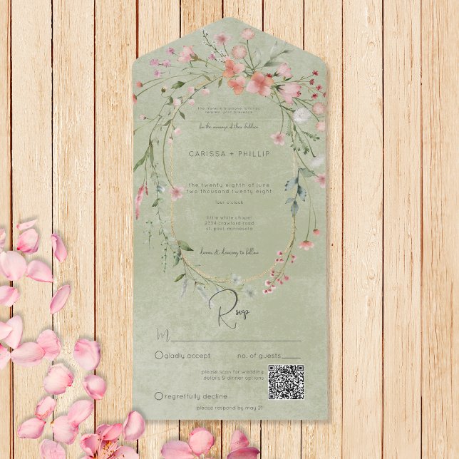 Delicar Rústicos Rosa Flores Selvagens Rústicas Có (Also available without a QR code; with or without dinner selection options.)