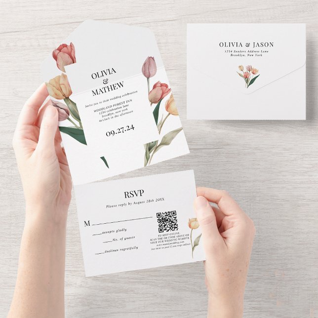Delicar Tulip Watercolor Casamento QR Code Rsvp (Criador carregado)