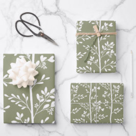 Delicate Flower Buds Bloom Minimalist Olive Floral
