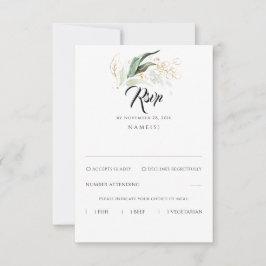 Delicate Greenery e Dourada Leaves Casamento RSVP