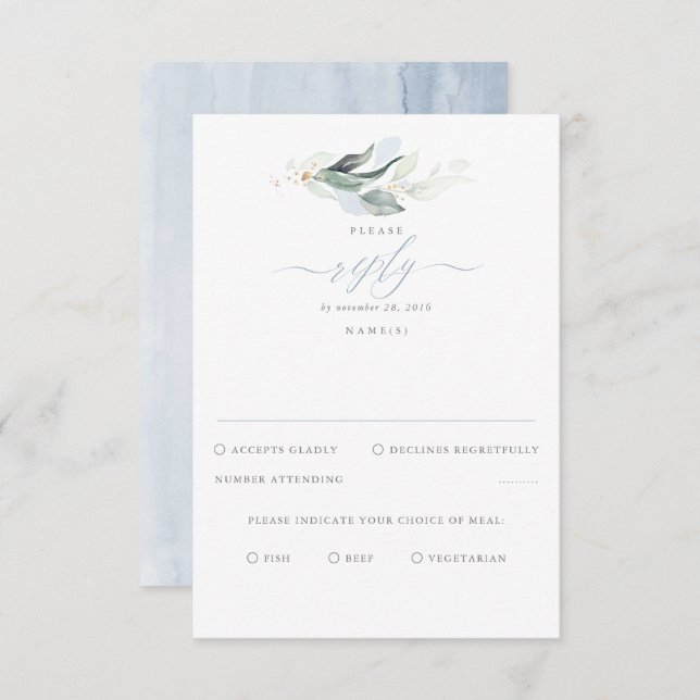 Delicate Greenery e Dusty Blue Wedding RSVP (Frente/Verso)