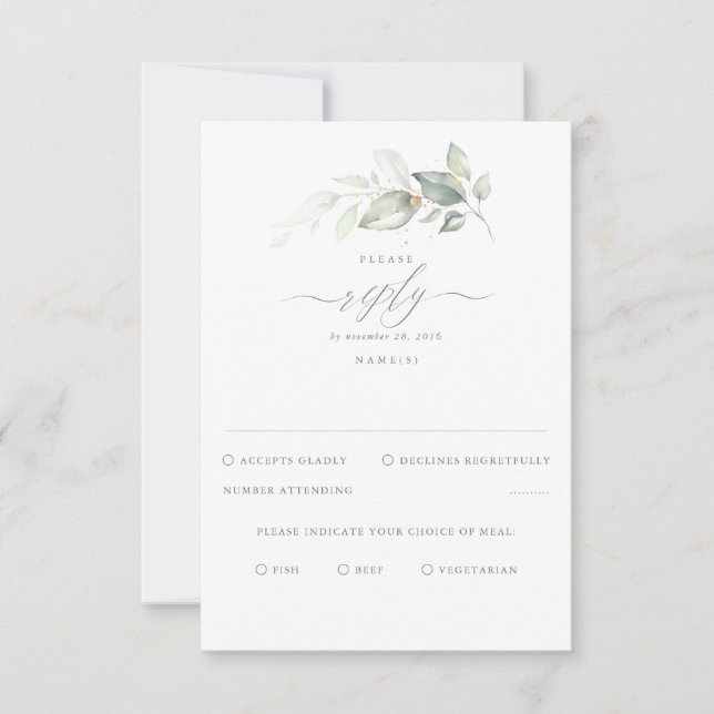 Delicate Greenery e RSVP de Casamento Dourado (Frente)