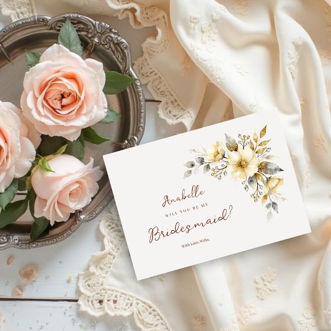 Delicate Ivory Tones Floral Corner Bridesmaid (Delicate Pastel Ivory Tones Floral Corner Bridesmaid Proposal Card Design.)