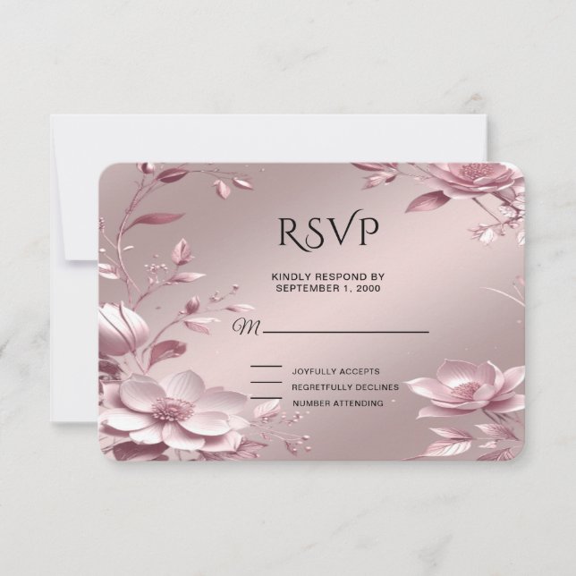 Delicate Pink Floral Frame RSVP Card (Frente)