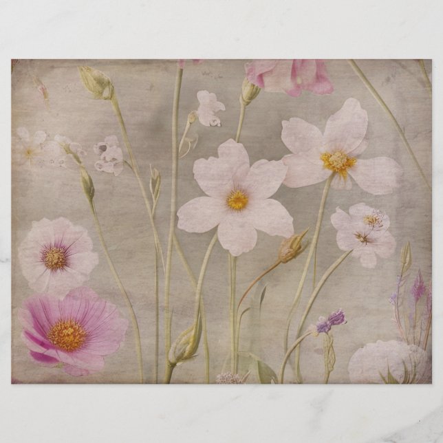 Delicate Vintage Floral Scrapbook Paper (Frente)