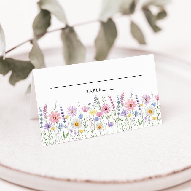 Delicate Wildflower Meadow Wedding Place Card (Criador carregado)